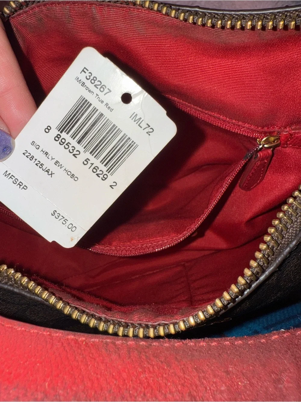 Coach Brown Signature Shoulder Bag with Red Trim